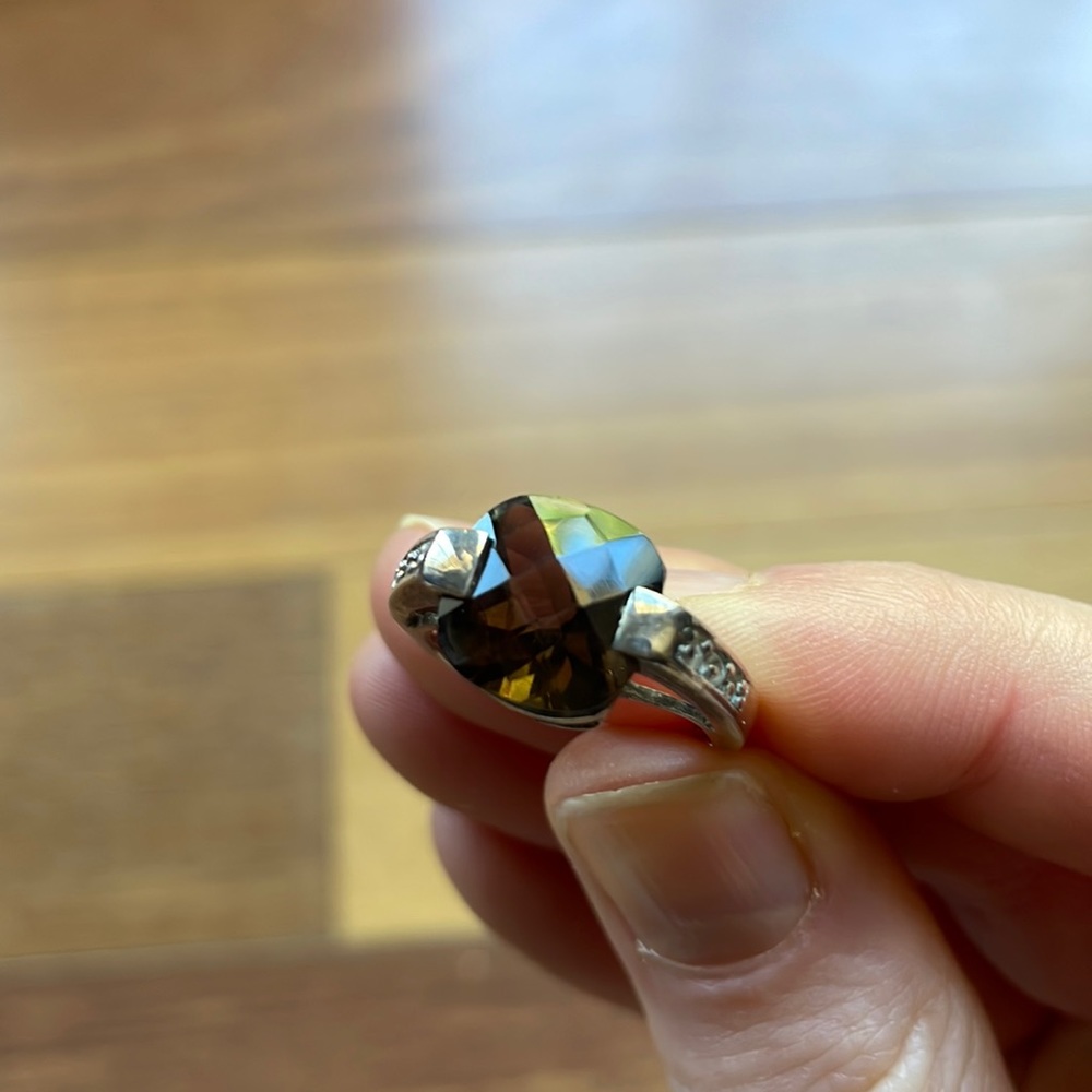 Authentic 925 Sterling Silver Ring with Smokey Quartz Stone